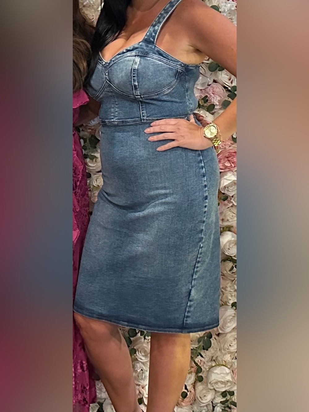 Express Blue Denim Midi Bodycon Dress